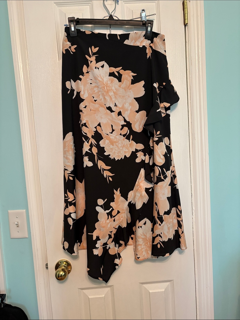 Calvin Klein Black Midi Skirt with Peach Floral Print